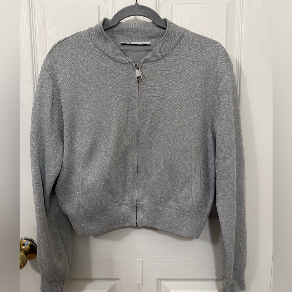 Zara Silver Bomber Jacket for Women